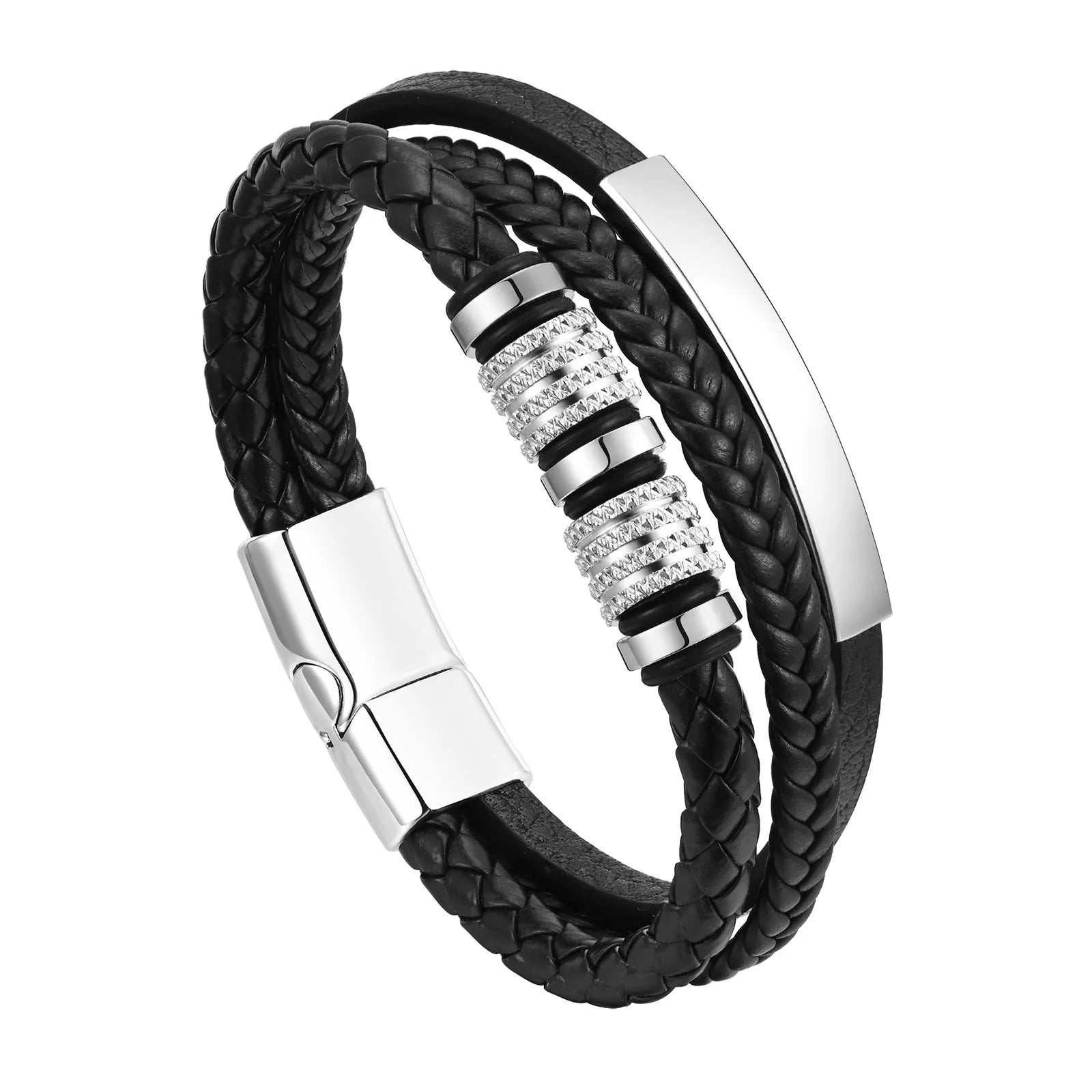 Vnox Personalisiertes Geflochtenes Lederarmband für Herren Handgefertigt Dreifach Geflochtenes PU-Lederarmband Individueller Name Text Schmuck Geschenke