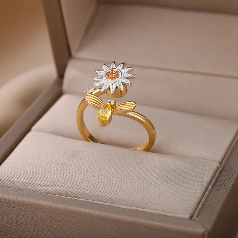 Fashion Angst Ring Spinner Ringe Für Frauen Edelstahl Gold Farbe Runde Rotary Anti Stress Fidget Ring Party Schmuck Geschenk