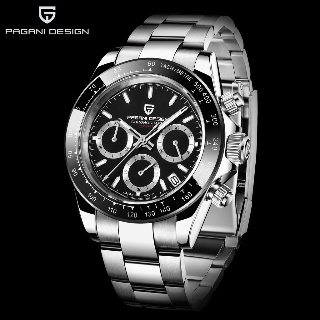 PAGANI DESIGN Nuevo Reloj de Pulsera de Cuarzo para Hombre con Bisel Cerámico, Lujoso Cristal de Zafiro, Cronógrafo, Resistente al Agua 100m, Relojes de Acero Inoxidable para Hombre