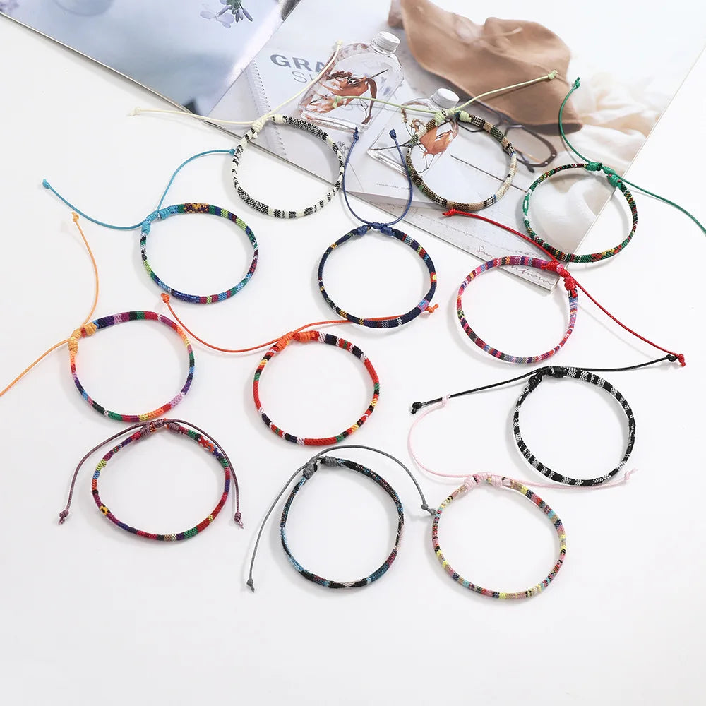 12 Stück Nepal Ethnisches Buntes Armband-Set für Frauen Böhmische Stoff Geflochtene Seilarmbänder Herren Armreif Mode Sommerschmuck