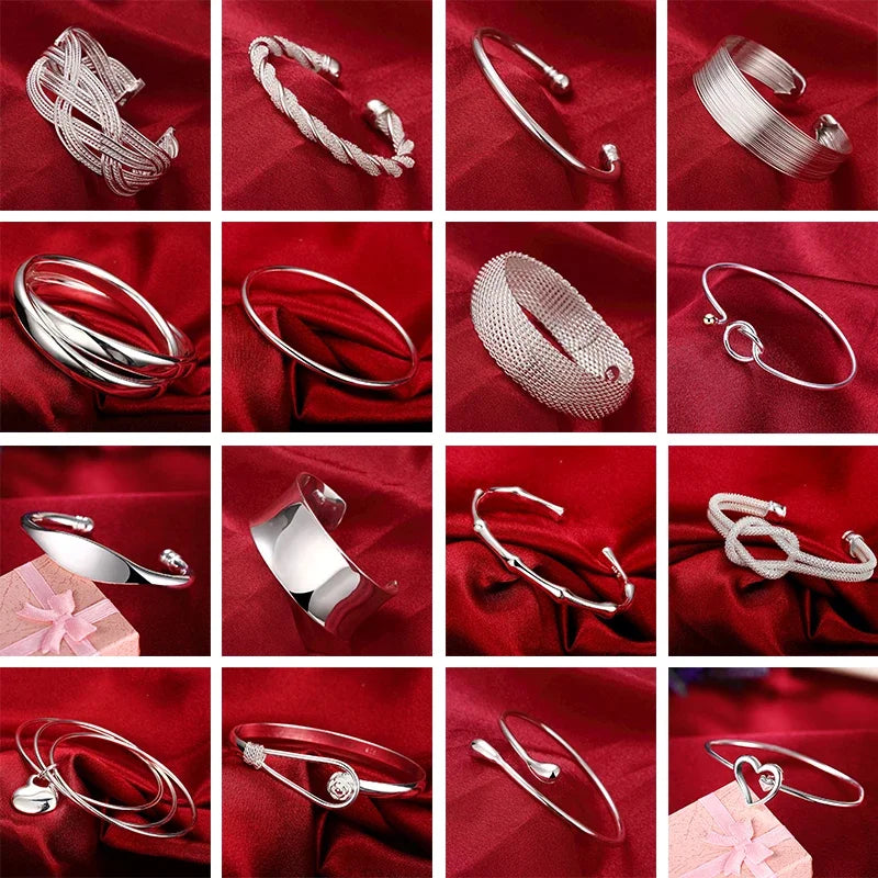 Trendige 925 Sterling Silber Armreifen Armband Anhänger Süße Offen für Frauen Mode Schmuck Verstellbare Größe Manschette Hochzeit Party