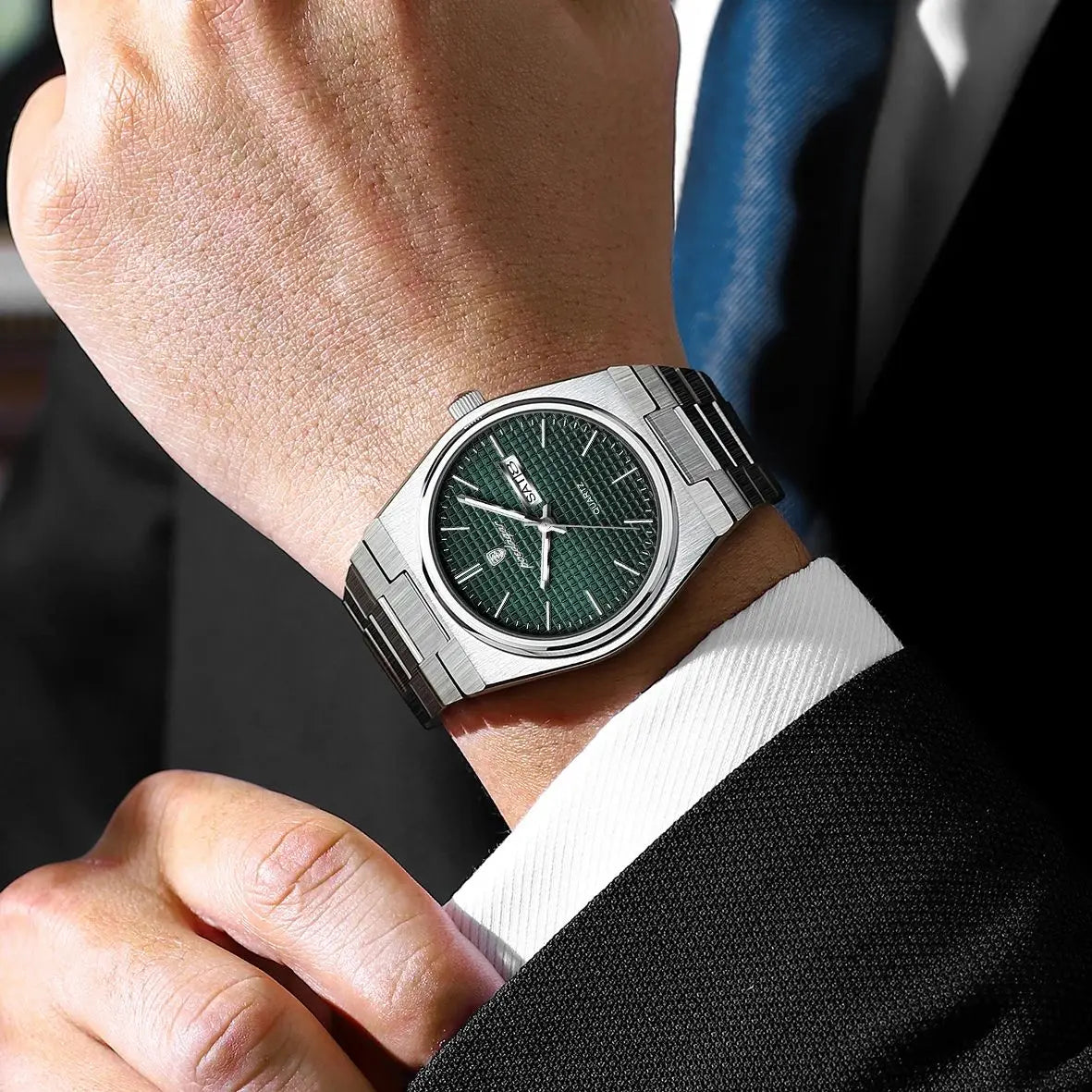 POEDAGAR Reloj de lujo original para hombre, resistente al agua, acero inoxidable, luminoso, de pulsera, con fecha y semana, de cuarzo, relojes de moda para hombre