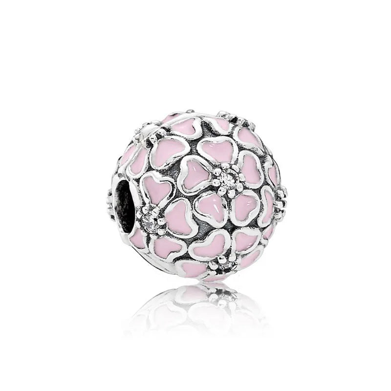 Heiß begehrtes 925er Silber Rosa Serie Blume Hundepfote herzförmiger Anhänger, passend für originale Armband DIY Accessoires, exquisiter Schmuck