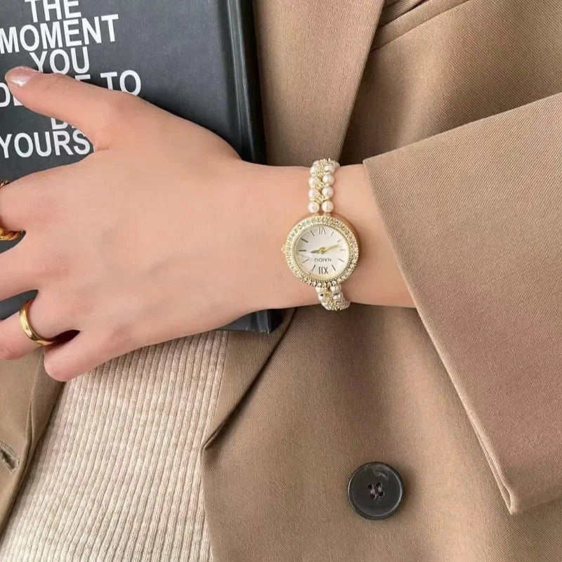 Perlenbesetztes Armband Damenuhr Luxus Damengeschenk Armbanduhr Mode Quarzuhr Dropshipping Relojes Para Mujer