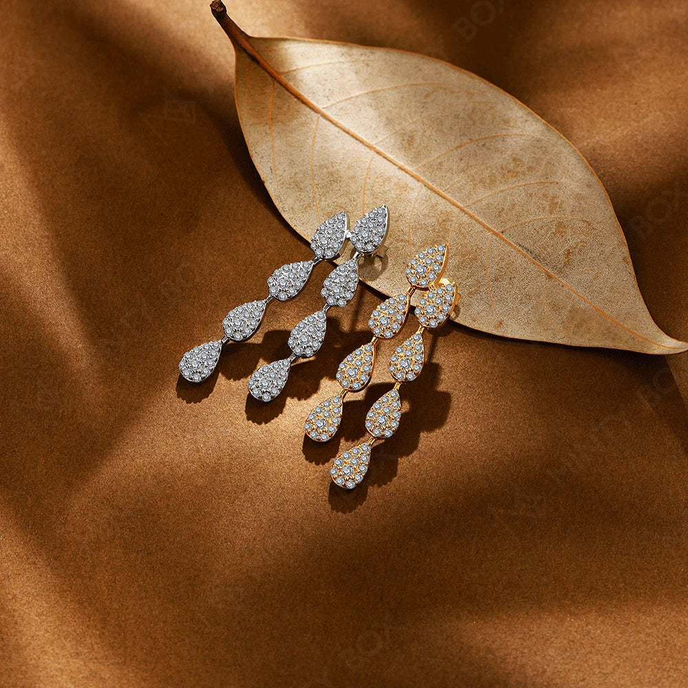 MINTYBOX Pendientes Colgantes de Moissanita con Diamante de Laboratorio S925 Plata 2.59ct para Mujer Chapados en Oro de 18k Diseño de Hojas Joyería de Boda