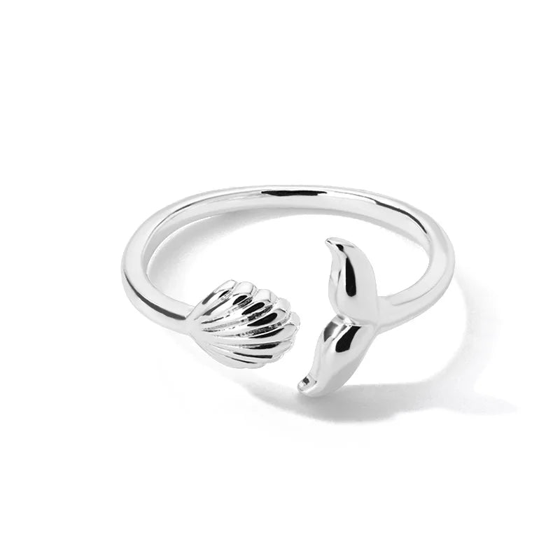 Vintage Muschel-Seestern-Ringe für Damen, goldfarben, Edelstahl, Muschel, Ozean, offener Ring, Hochzeit, Sommer-Schmuckgeschenk