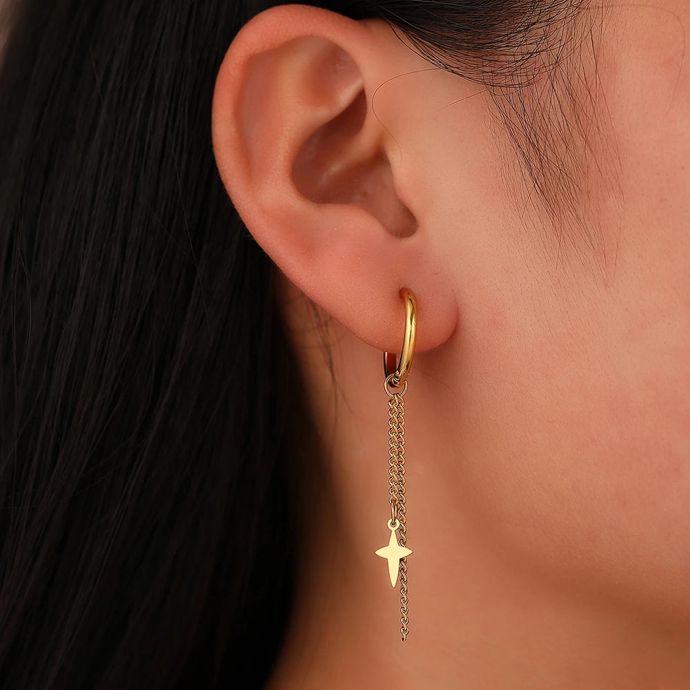 Aomogo Edelstahl Ohrringe Minimalistisch Geometrisch Sechseckig 3D Design Gothic-Stil Mode Ohrhänger Damenschmuck