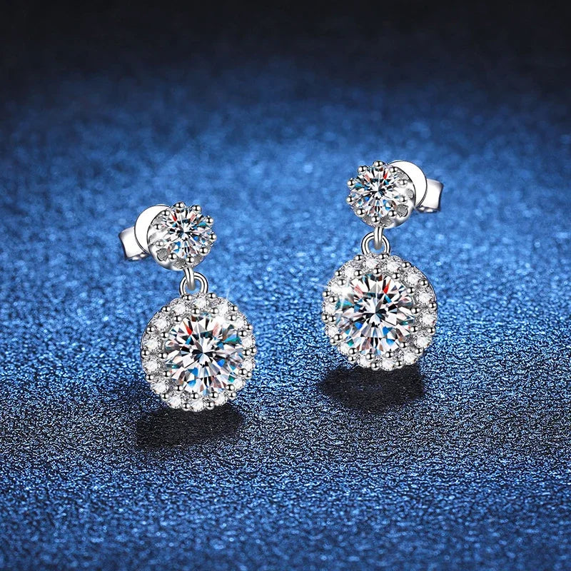 NeeTim 1ct Moissanit-Ohrringe für Damen, S925 Sterlingsilber, 18k Weißgold plattiert, Diamant-Hängeohrringe, Geschenke mit Zertifikat