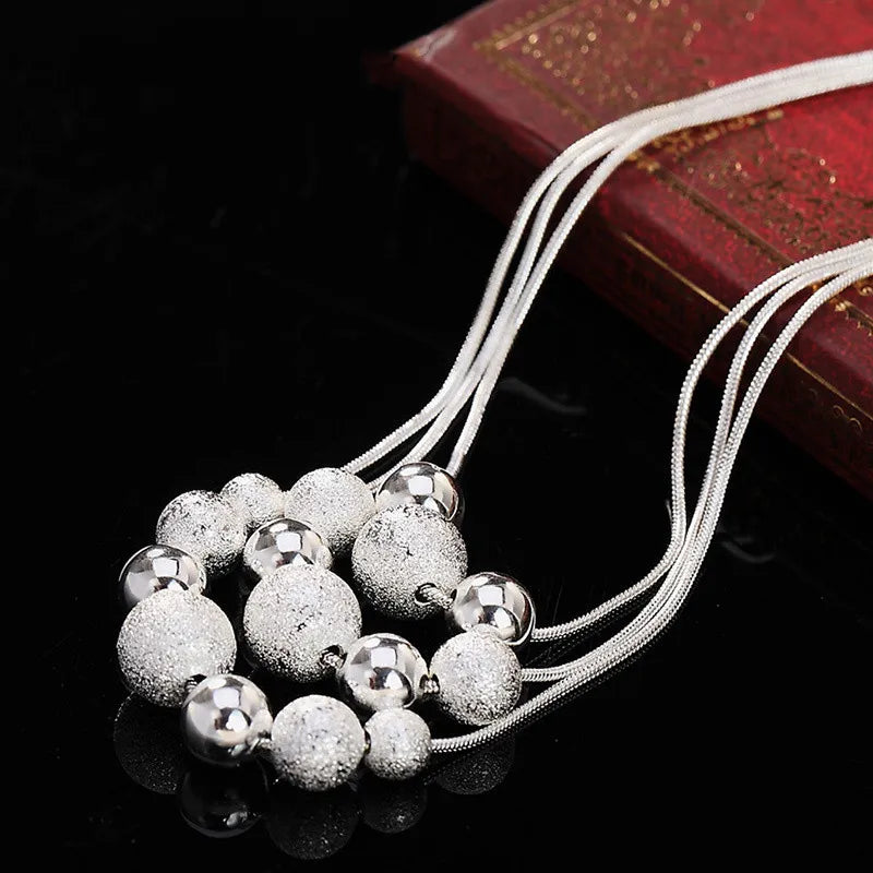 URBABY 925 Sterling Silber 45,7 cm mattierte Perlen Anhänger Ohrringe Halskette für Damen Mode Schmuckset Hochzeitsgeschenk