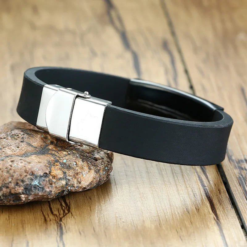Vnox 16mm Father's Day Gift Bracelet,Black Rubber Silicone Bangle with Custom TO MY DAD Stainless Steel Bar,Men Casual Wristband