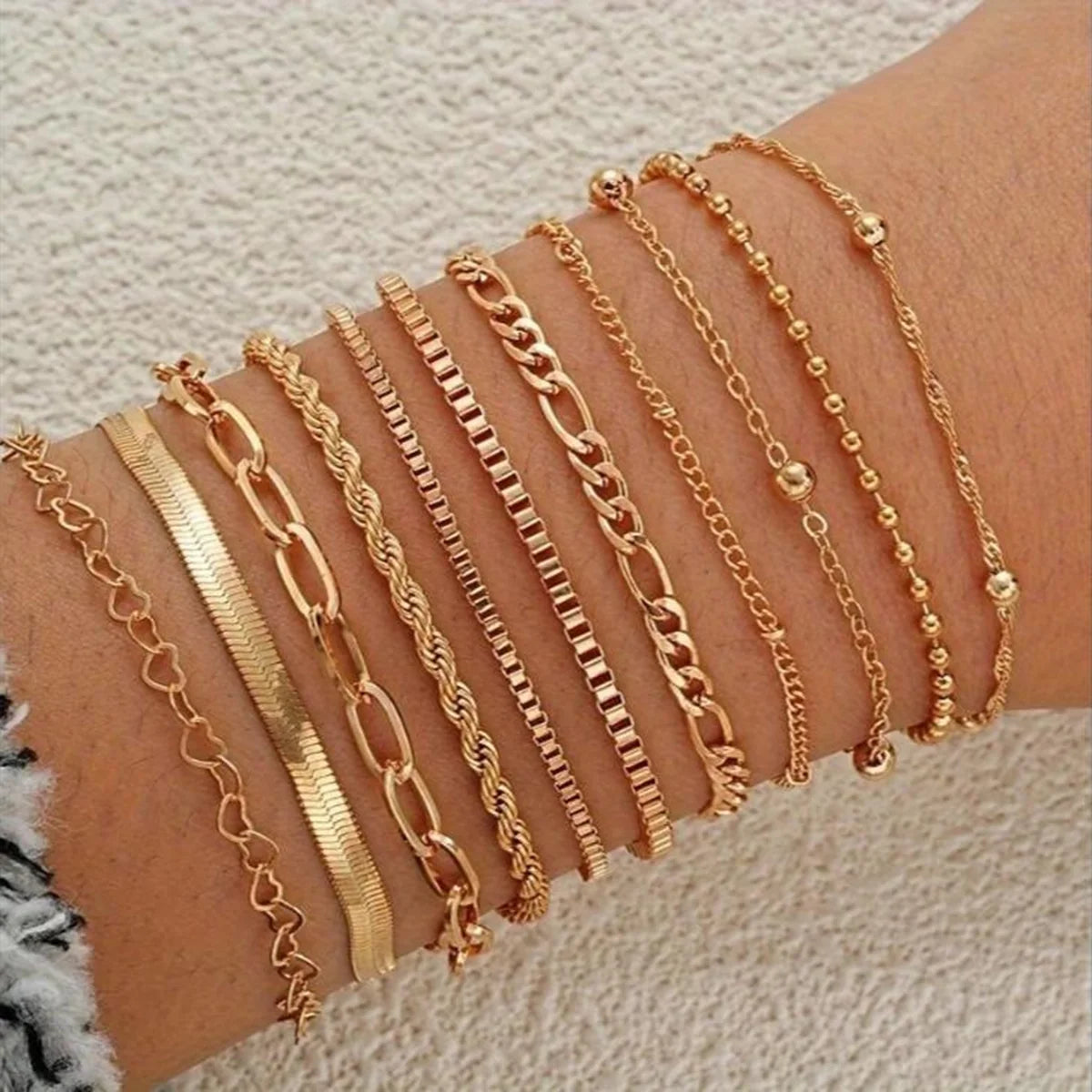 13-teiliges Edelstahl-Armband-Set für Damen, Silber Gold Farbe Multi-Style-Kombinationskette, Wasserdichter exquisiter Schmuck Geschenk