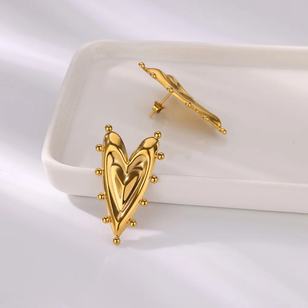 Gotische Herz-Ohrringe für Frauen, Edelstahl, goldene Liebes-Ohrringe, Hochzeitspaar, Piercing-Schmuck, Valentinstagsgeschenk сер