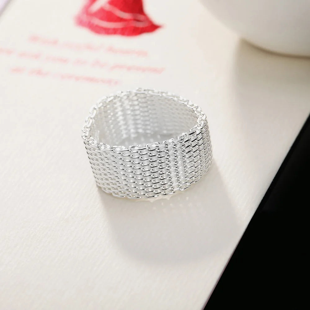 Heiße klassische 925er Sterling Silber Charms Einfache Netzringe Damen Edelschmuck für Frauen Männer Größe 6 7 8 9 10 Mode Hochzeitsgeschenke