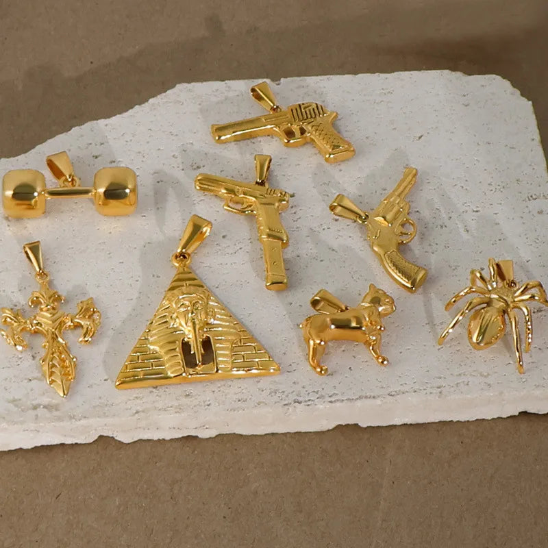 Chapado en Oro de 18k Acero Inoxidable 316l Vintage Pirámide Faraón Pistola Barra Colgante Dije - Joyería Unisex de Moda