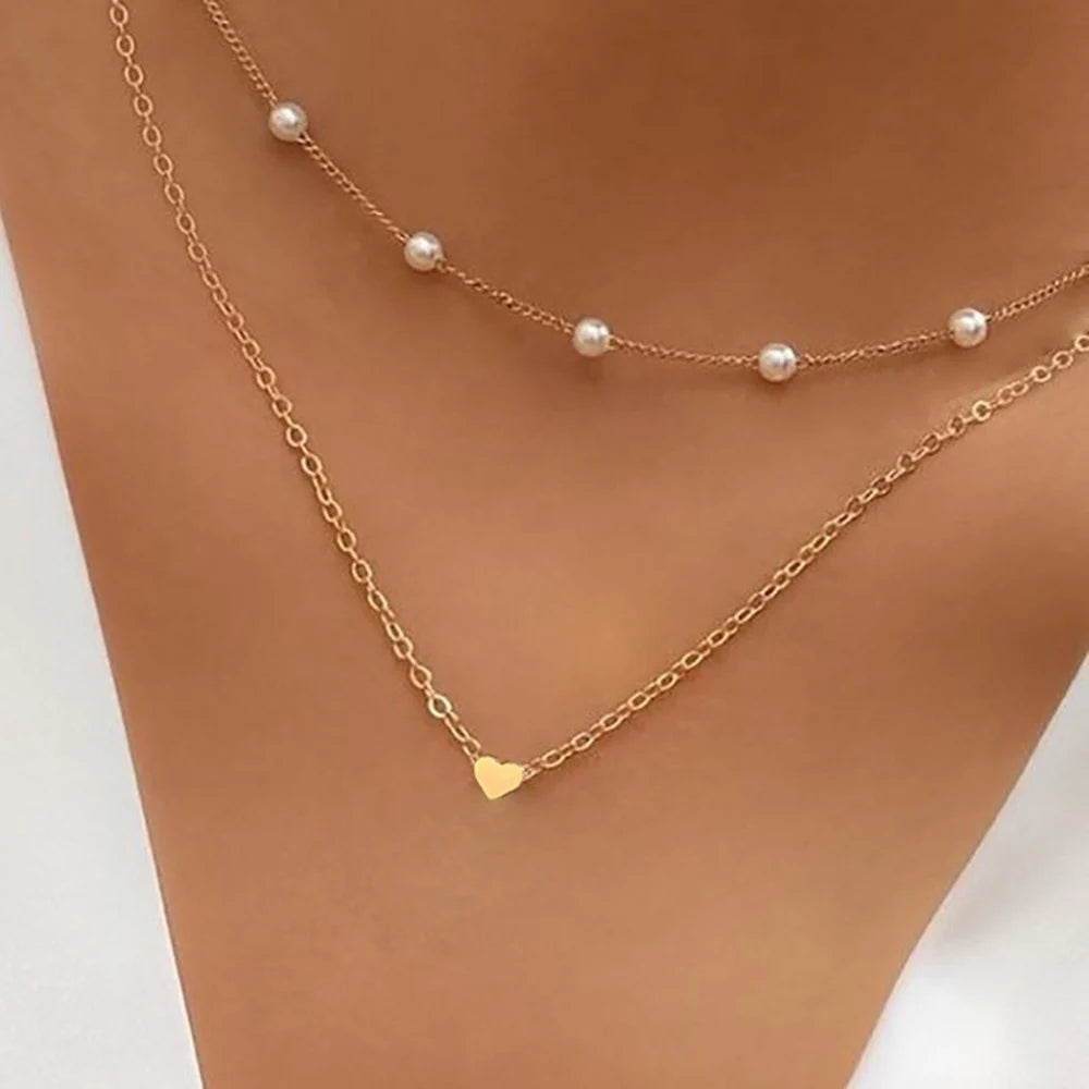 Gargantilla coreana de moda con perlas de imitación, doble capa, colgante de cuentas de bola grande, collar con borlas, joyería corporal sexy para mujer