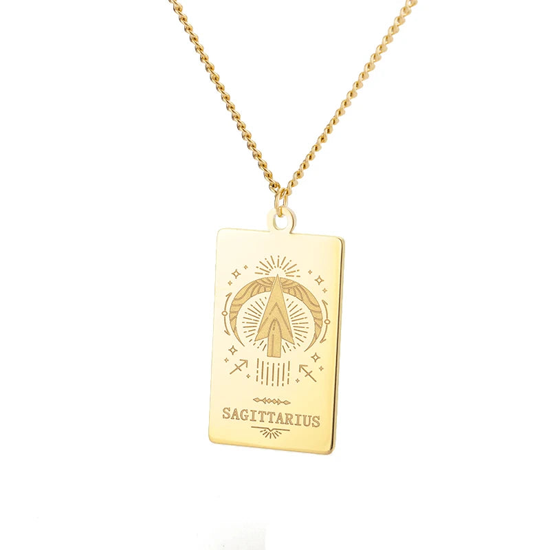 Stainless Steel Zodiac Sign Necklace For Women Vintage Constellation Libra Pendant Chain Collar Aesthetic 2024 New Trend Jewelry