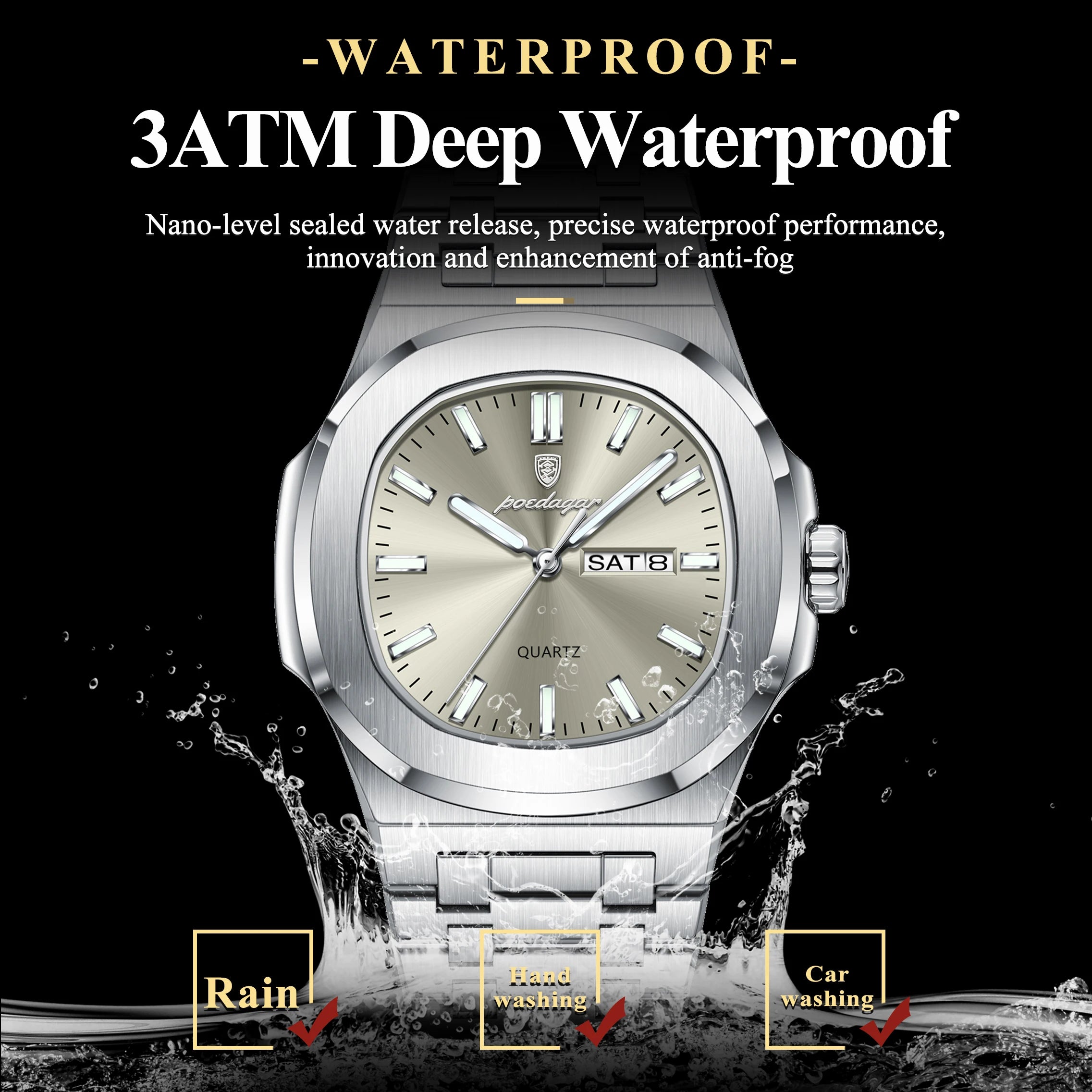 POEDAGAR Reloj de Pulsera Casual de Moda para Hombres Fecha y Día Acero Inoxidable Reloj de Hombre Luminoso Impermeable Lujo Cuarzo Relojes de Hombre+Caja
