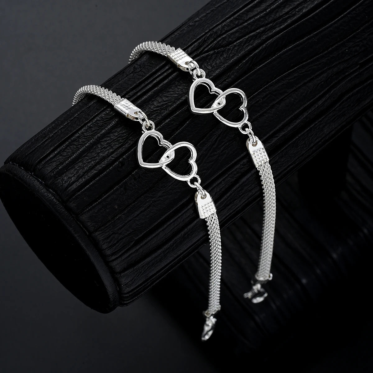 2 Stück Set Love Heart Paar Armbänder für Frauen Männer Silber Farbe Doppelschicht passendes Kettenarmband Liebhaber Schmuck Geschenk