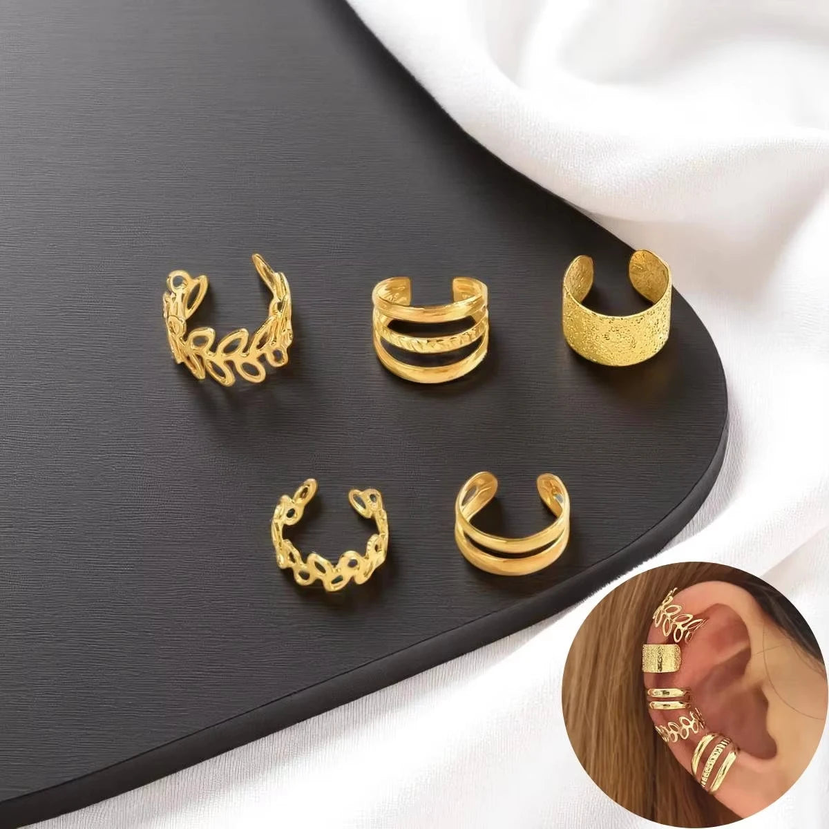 5er-Set Trendige elegante Ohrklemme Klassischer eleganter Stil Damen Ohrclips ohne Piercing Blattförmig Kreis Gestapelte Form