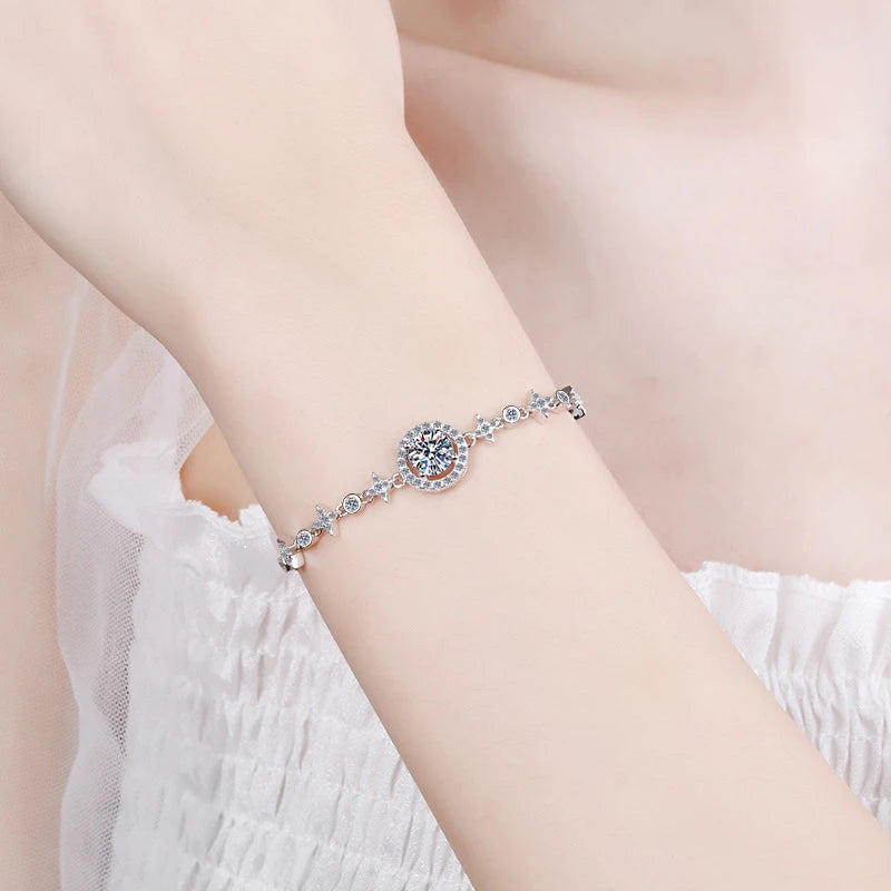 NeeTim 1ct 6.5mm Moissanit Armband für Damen 925er Sterlingsilber mit 18k vergoldet Luxus Hochzeitsfeier Armbänder Großhandel