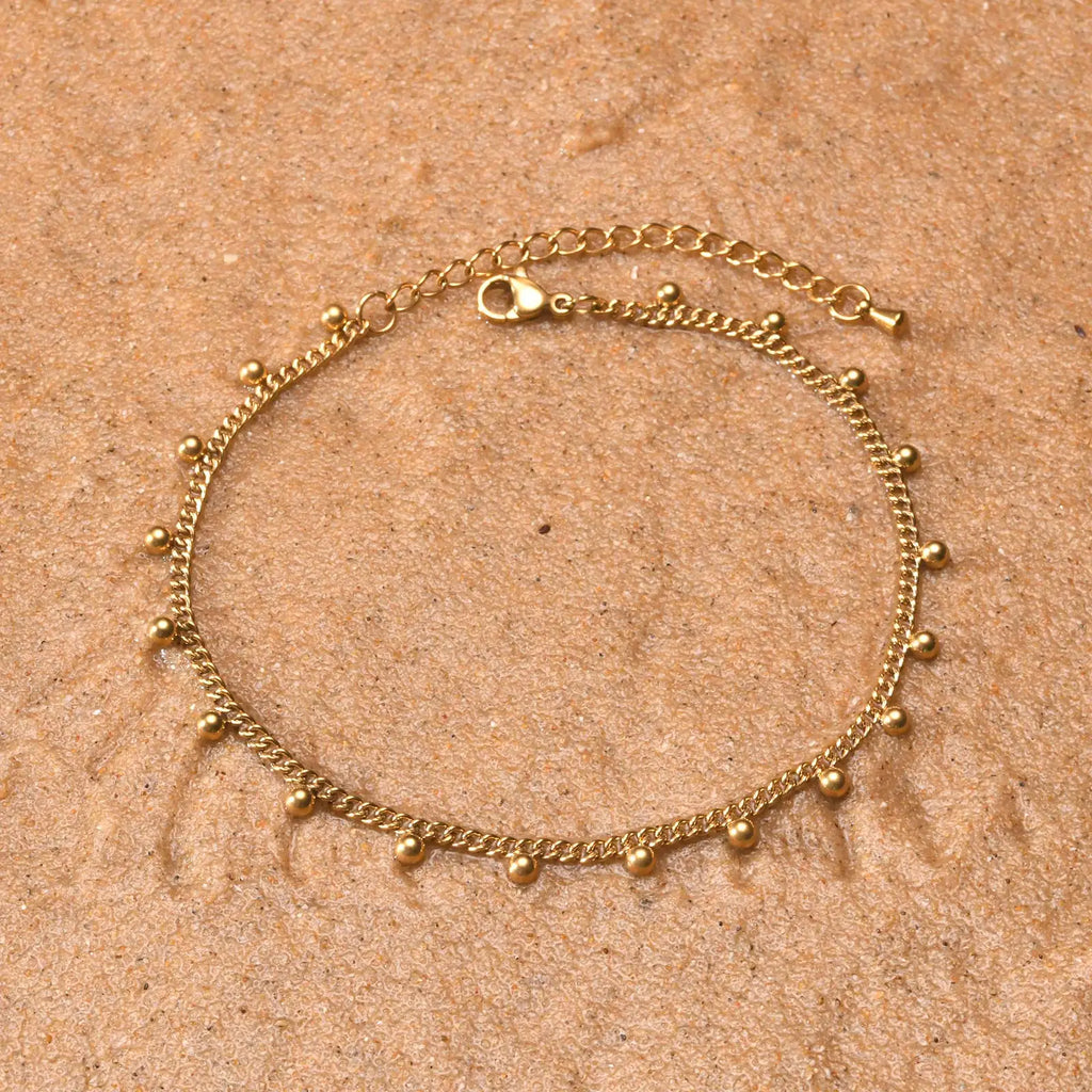 Fußkettchen Armband für Beine aus Edelstahl, wasserdicht, verstellbar, Strandperlen, Kugel, kubanische Gliederkette, Sommer, Boho-Fußschmuck für Damen