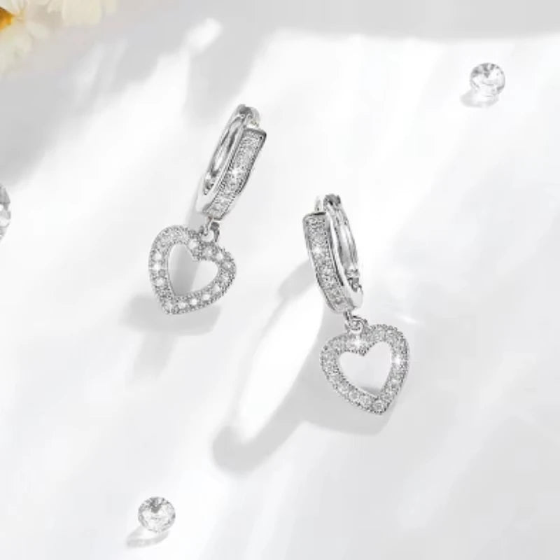 Europa y Estados Unidos tendencia de moda, pendientes colgantes de amor para mujer, joyería de boda de lujo brillante con circonita incrustada
