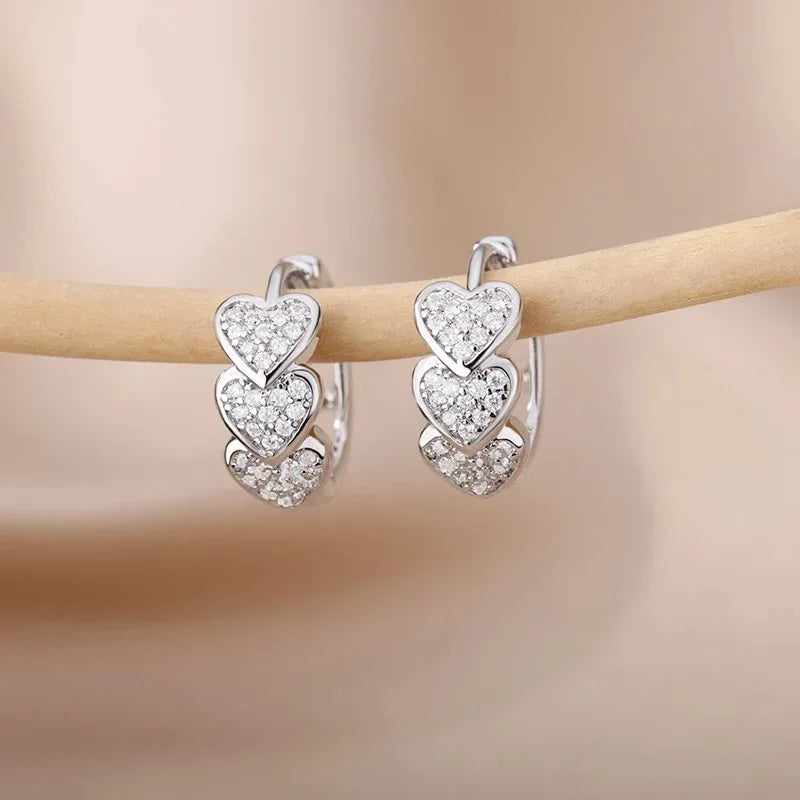 Hohle Zirkon-Herzohrringe für Frauen, Edelstahl, Goldfarben, Herz-Ohrring, Luxuriöser Hochzeitsschmuck für Paare, Geschenk, kostenloser Versand