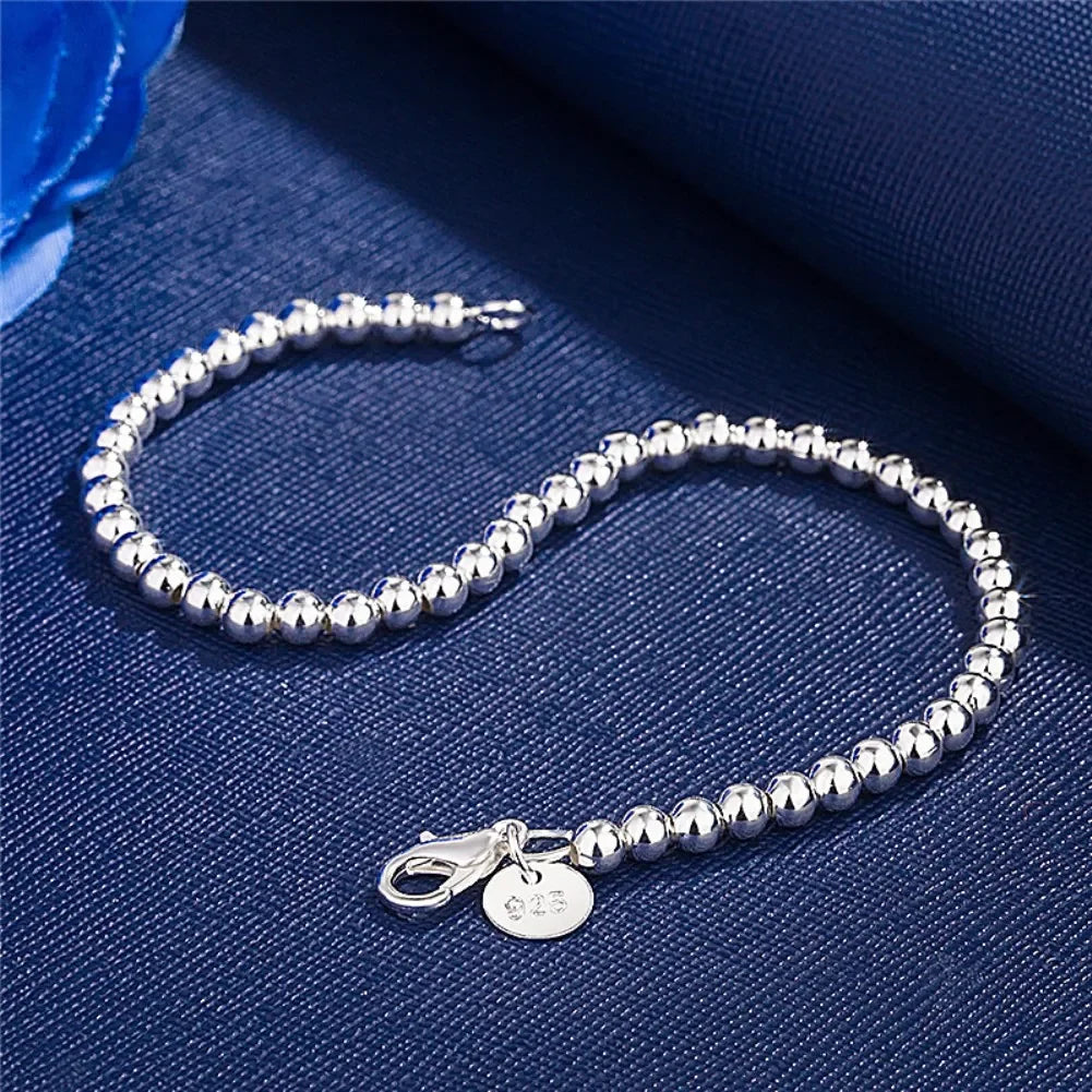 Weihnachtsgeschenke Charms 925 Sterling Armband 4MM Perlenkette für Damen Beliebter Markenschmuck Mode Hochzeitsparty