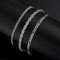 3pcs/set Stainless Steel Punk Cuban Chain Bracelet for Men Minimalist Silver Color Hip Hop Bracelet Party Fashion Jewelry Gifts