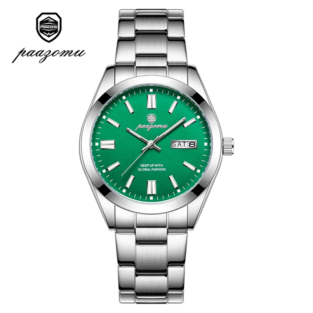 PAAZOMU Reloj de Pulsera para Hombre de Lujo, Resistente al Agua, de Acero Inoxidable, con Fecha Luminosa, Semana, Moda, Negocios, Cuarzo, Relojes de Hombre