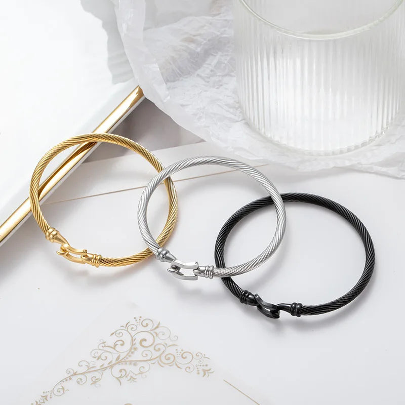 1 Stück Edelstahl Draht Armband Hufeisenförmige Magnetschnalle Trendiger minimalistischer Punk Gold Silber Schwarz Herrenarmband