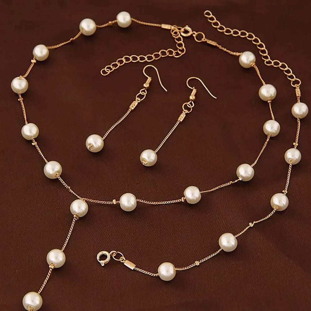 UK Three-Piece Set Boutique Fashion Sweet Ol Elegant Pearl Multi-Layer Elegant Necklace Earrings Bracelet Set Custom Jewelry