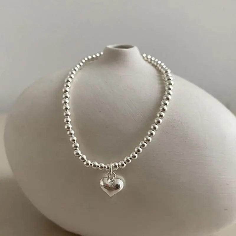 Sterling Silver plated Thai Silver Bracelet for Women Vintage Geometric Heart Love Lucky Punk Jewelry 2023 New Dropship