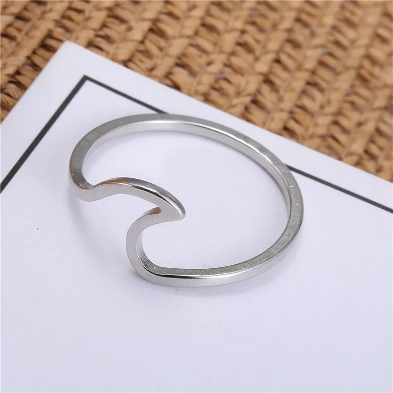 Fashion Simple Boho Jewelry Wave Stainless Steel Ring Women Bohemian Trending Products Women's Stainless Steel Jewelry