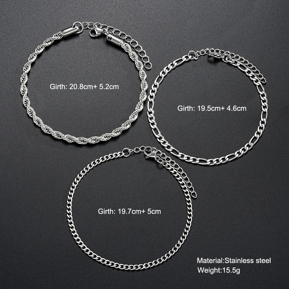 3tlg/Set Edelstahl Punk Cuban Chain Armband für Herren Minimalistisches Silberfarbenes Hip Hop Armband Party Mode Schmuck Geschenke
