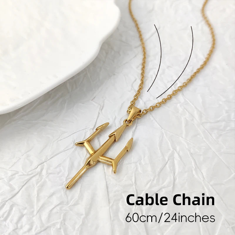 Collar Tridente Poseidón Acero Inoxidable Chapado en Oro 18K Aquaman Mitología Griega Colgante Joyería Regalo para Hombre