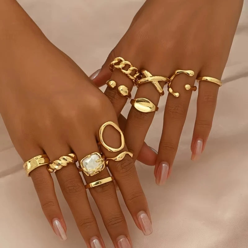 12tlg./Set Vintage Böhmischer Damenring-Set, perfekt für Strandurlaub und Freizeit, passend für alle Jahreszeiten
