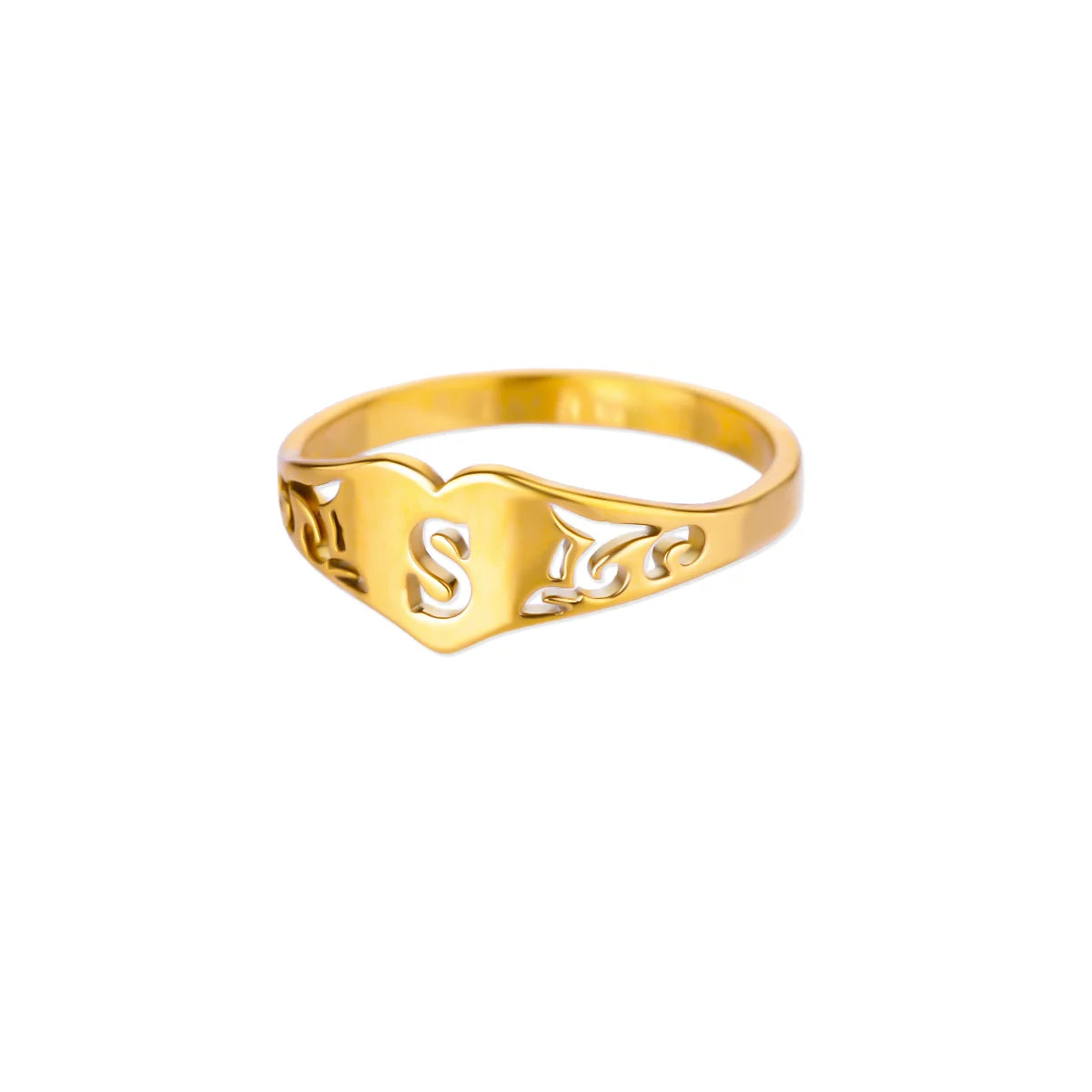 Anillos de corazón con letras iniciales huecas de moda para mujer, color dorado, acero inoxidable, anillo con letras de la A a la Z, regalo de joyería estética para boda