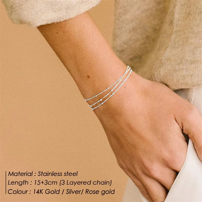 Einfache Damen-Kugelkette Armband Schmuck Neu Geschichtete Dünne Perlenkette Armband Für Frauen Bein 316L Edelstahlkette