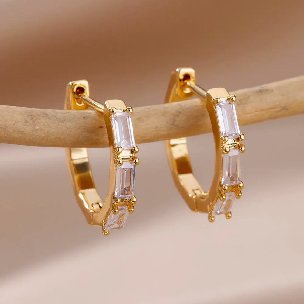 Herz Edelstahl Ohrringe für Frauen Zirkon Goldfarbe Creolen Ästhetische Wasserdichte Ohrpiercing Schmuck Accessoires