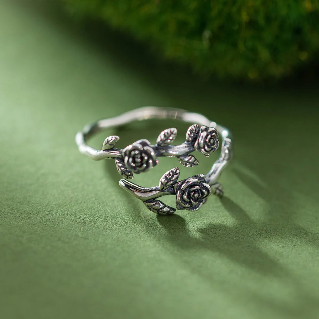 925 Sterlingsilber Rosenzweig Verstellbare Ringe für Frauen Verlobung Hochzeit Weibliche Luxus-Schmuck-Accessoires Schmuck