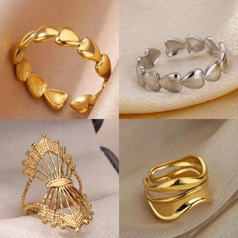 Edelstahl Herzringe für Damen, verstellbarer, goldfarbener Herzring, Hochzeitspaar, Weihnachtsgeschenke, Partygeschenke