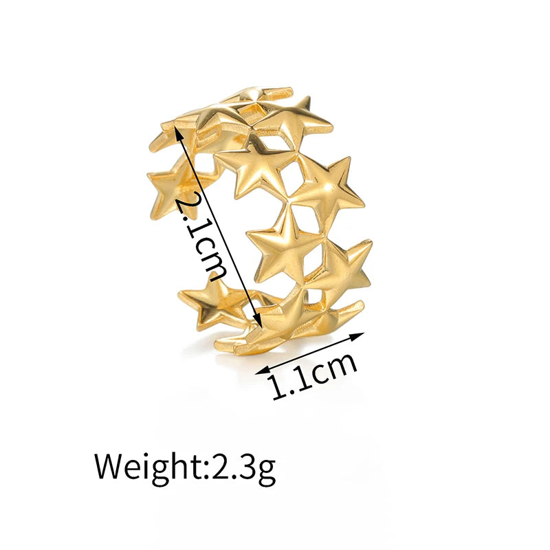 2026 New Stainless Steel Double Layer Star Waterproof Rings for Women Gold Color Opened Star Rings Cute Wedding Jewelry Gifts