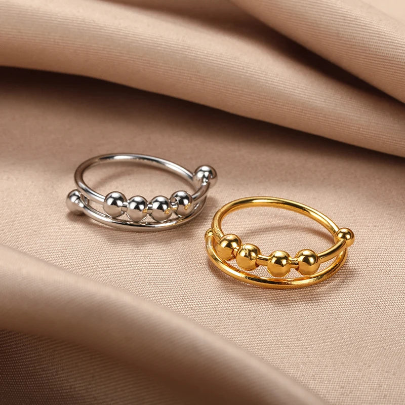 Anillos de Cuentas Vintage para Mujer Giran Libremente Antiestrés Ansiedad Anillo Individual Espiral de Cuentas Gira Joyería Regalo Mujer
