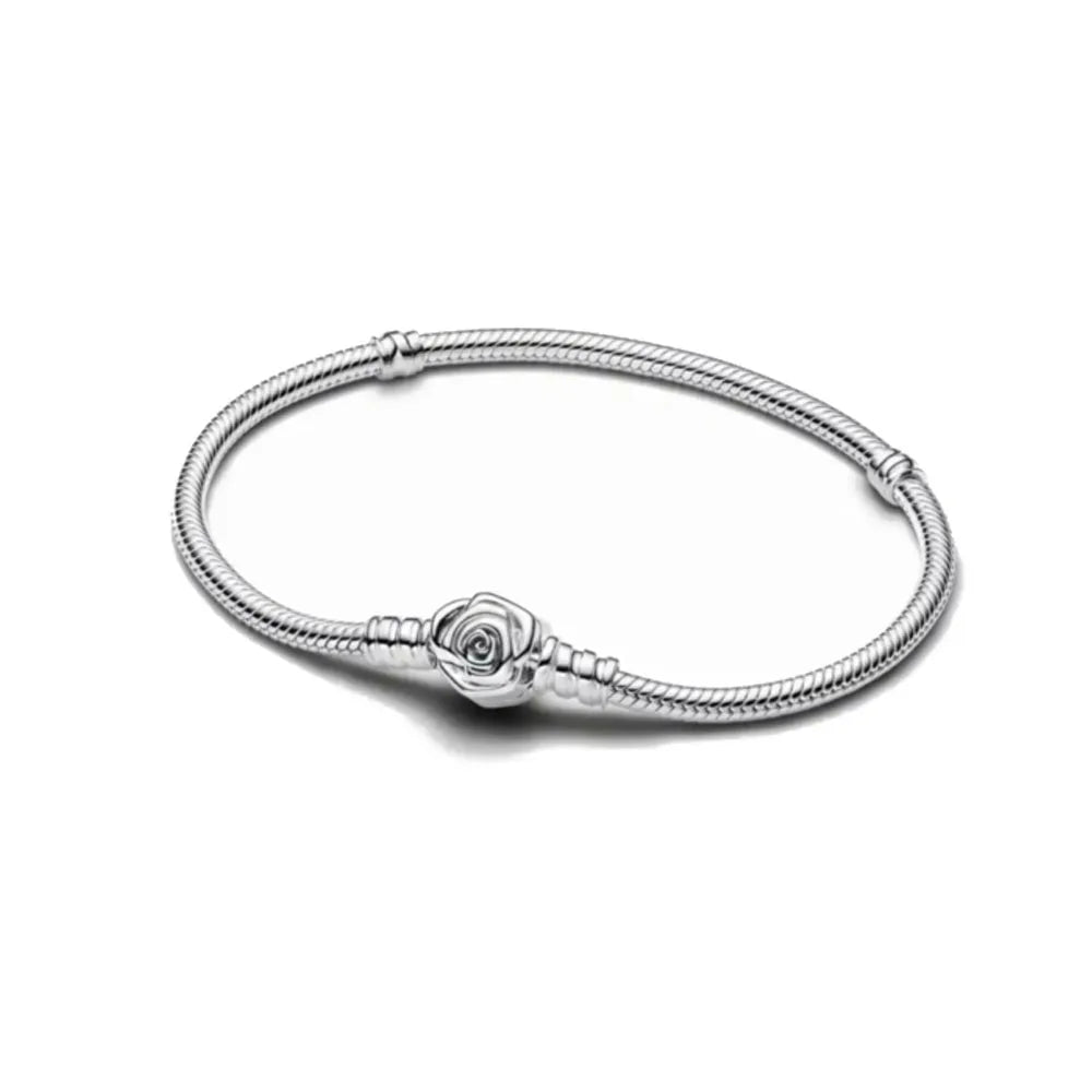 925 Sterling Silber Armbänder Herz Pavé Rot Blume Stern Clip Schlangenkettenarmband Liebe Armreifen DIY Feiner Schmuck