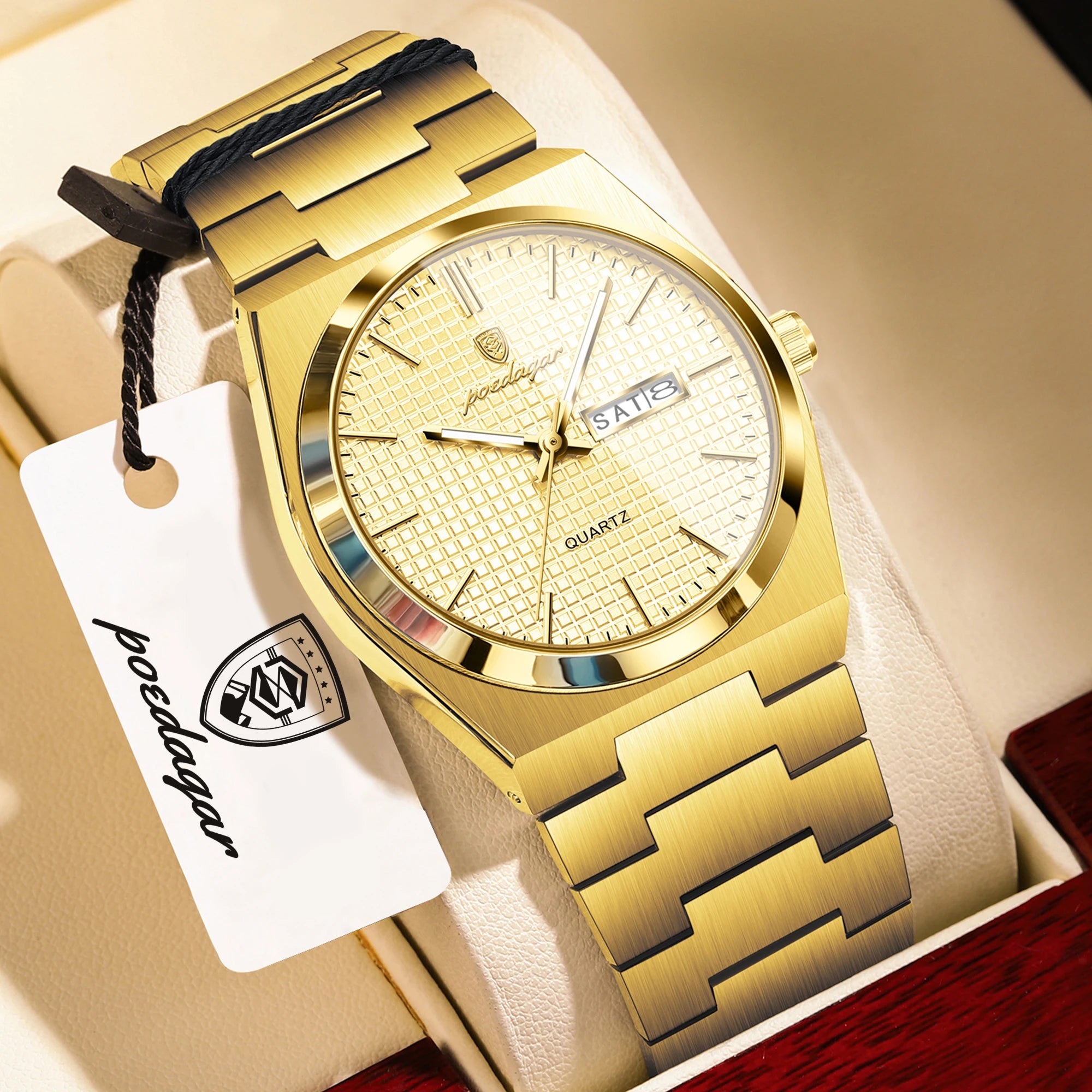 POEDAGAR Reloj de Hombre de Negocios de Acero Inoxidable Impermeable Luminoso con Fecha y Semana Reloj de Pulsera de Cuarzo de Moda Casual para Hombres