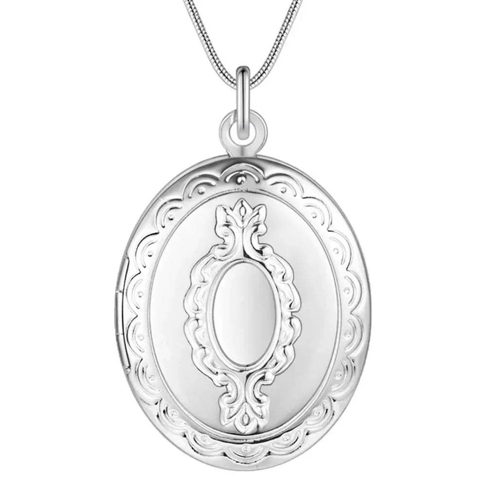 Collar con colgante de marco de fotos ovalado redondo de plata esterlina 925, cadena de serpiente de 18/20-28/30 pulgadas para mujer, hombre, joyería de boda