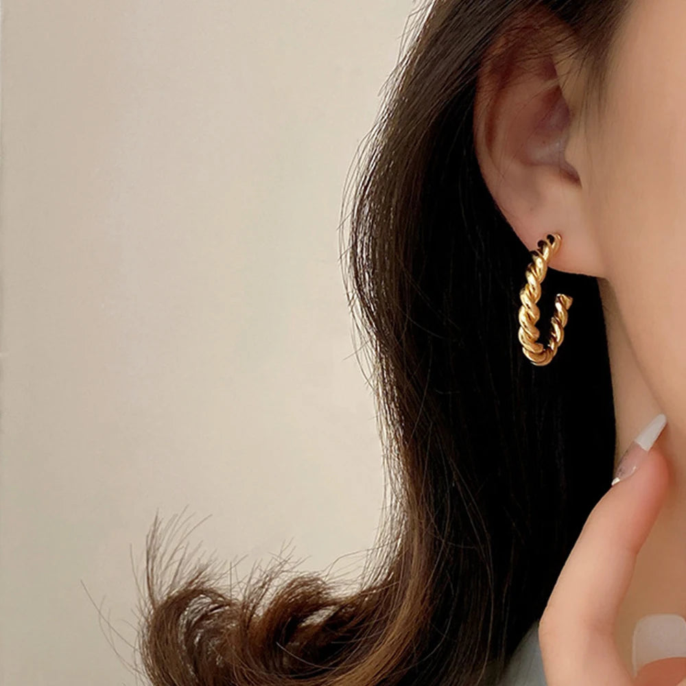 Vintage Edelstahl Creolen für Damen Spiral Twist Trendige goldfarbene Ohrringe Punk Schmuck Großhandel/Dropshipping