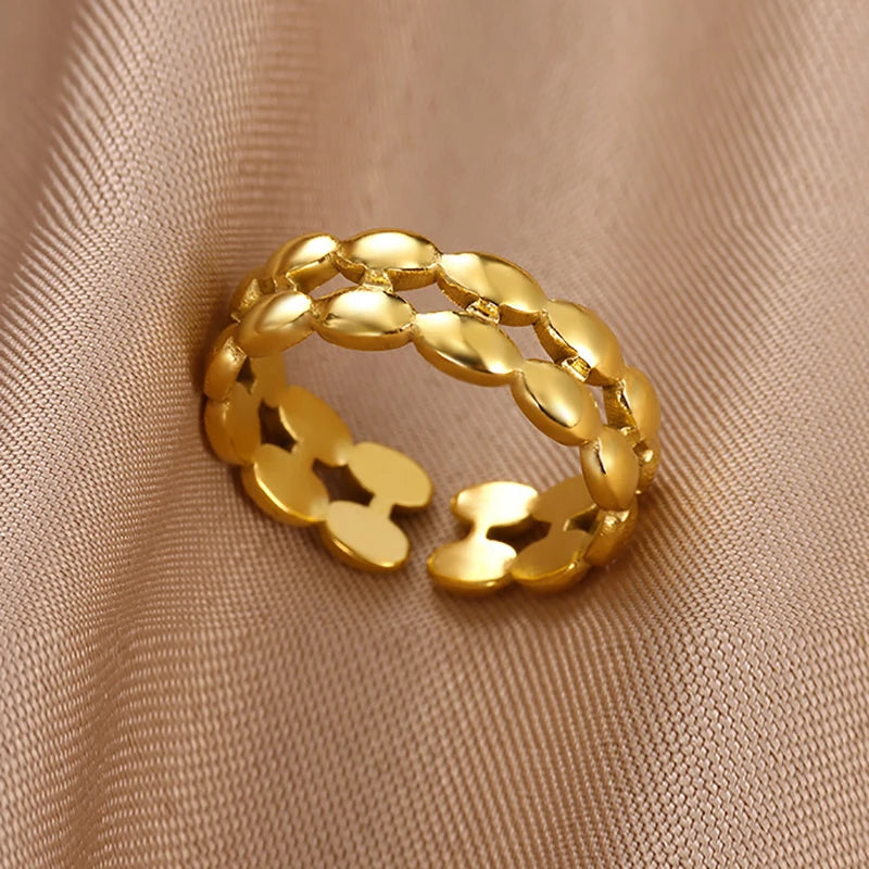 Edelstahl Doppelring für Frauen Vintage Hohl Geometrischer Fingerring Modeschmuck Hochzeit Geburtstagsgeschenk