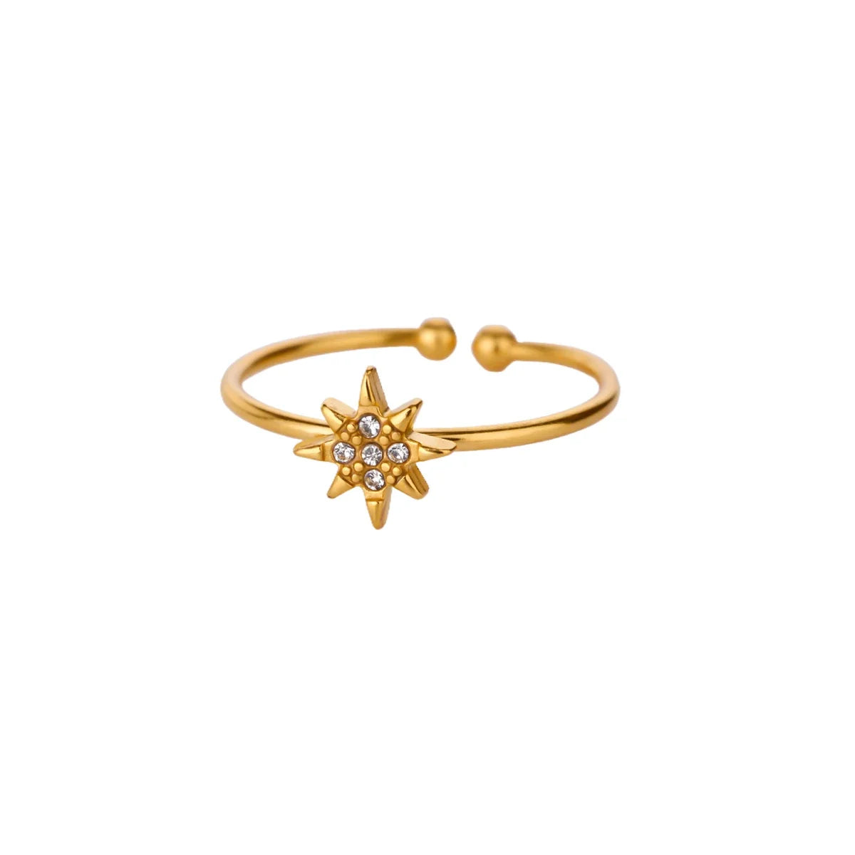 Edelstahl Kleine Zirkonringe für Frauen Exquisiter Goldfarbener Sonnen-Doppelring Punk Hip-Hop Accessoire Bague Schmuckgeschenk